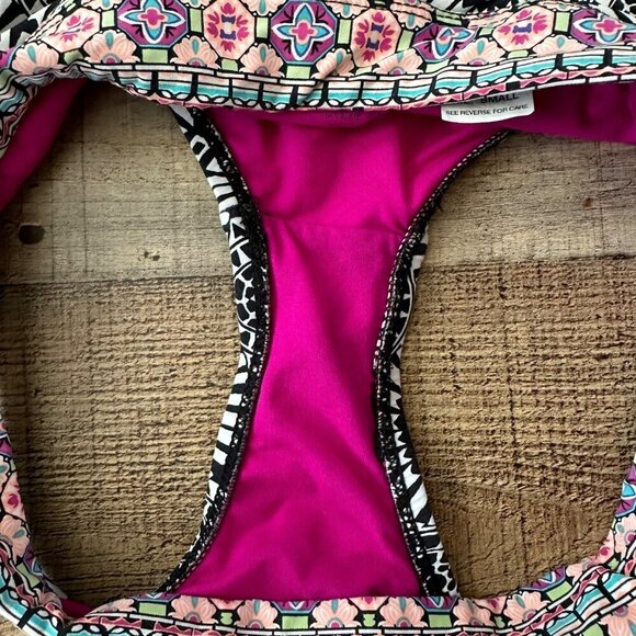 Title Nine Womens Size Small Bikini Bottoms Pink Black White Pattern USA Made - Picture 6 of 7